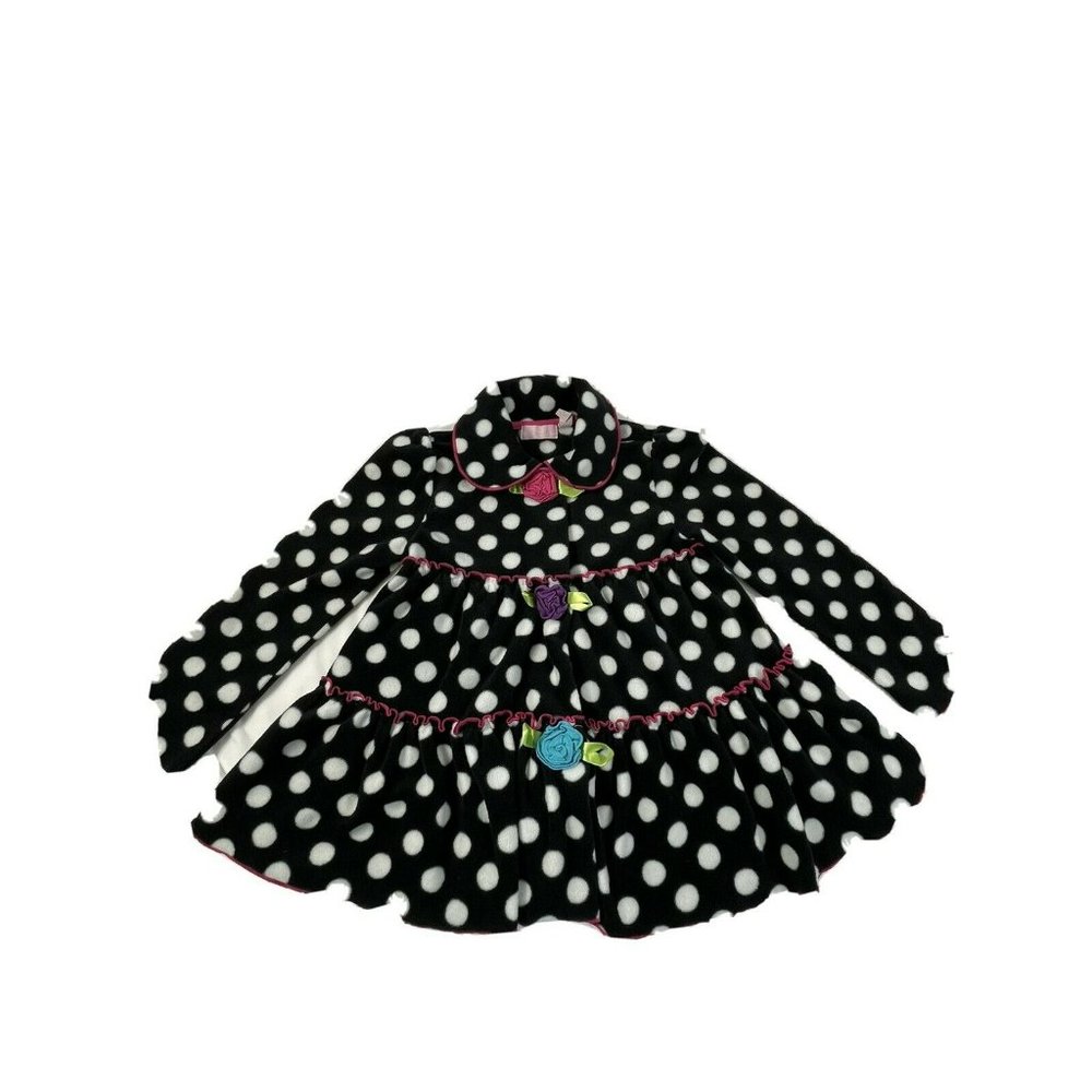 Kids Headquarters Fleece Jacket Size 5 Black White polka dot Ruffles Flowers EUC